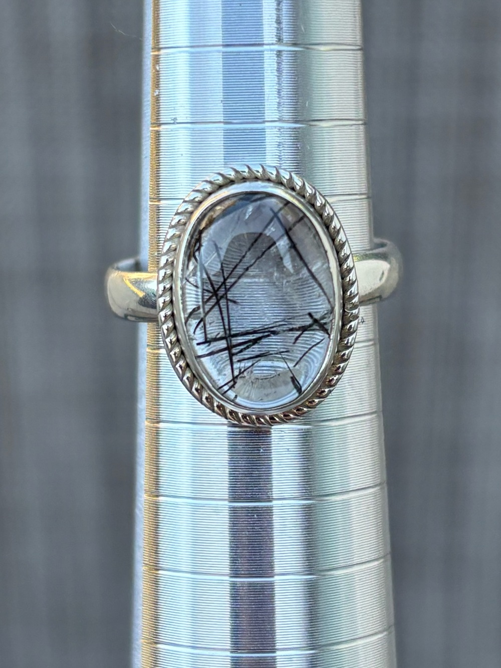 Sterling Silver Black Rutilated Quartz Oval Ring-Size 7